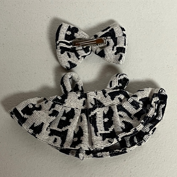 Designer Corduroy Dress Bow Clothing 2 Piece Outfit For Labubu White Black - Picture 2 of 6